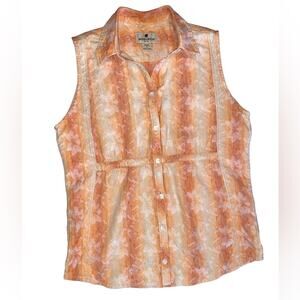 Woolrich Peach Fuzz Woven Textured Button Front Sleeveless Top Size Small